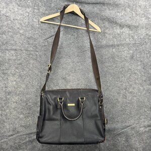 Brooks Brothers Bag Leather Briefcase Brown Crossbody Strap Pockets Messenger